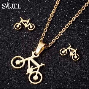 Stainless Steel Bicycle Pendant Necklace Earrings Set
